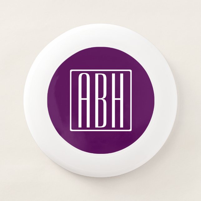 Initials Monogram | White On Deep Purple Wham-O Frisbee (Front)