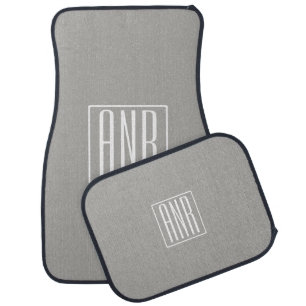 Initials Monogram White On Light Grey Car Mat