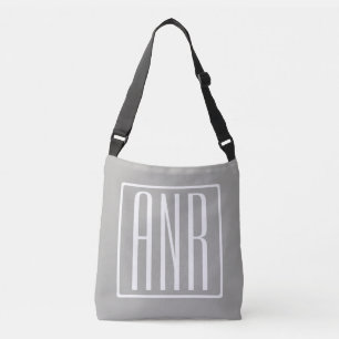 Initials Monogram White On Light Grey Crossbody Bag