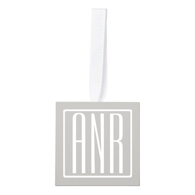 Initials Monogram | White On Light Grey Cube Ornament (Front)