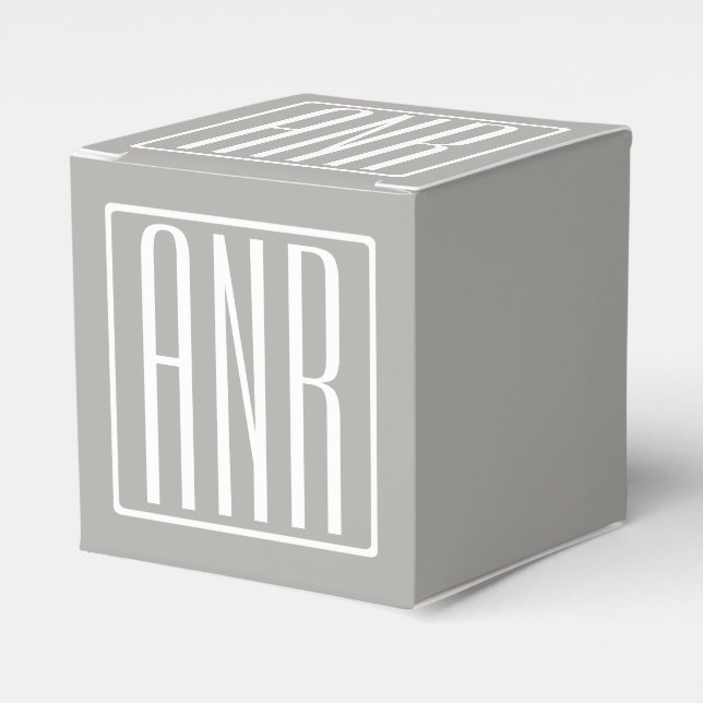 Initials Monogram | White On Light Grey Favor Boxes (Front Side)