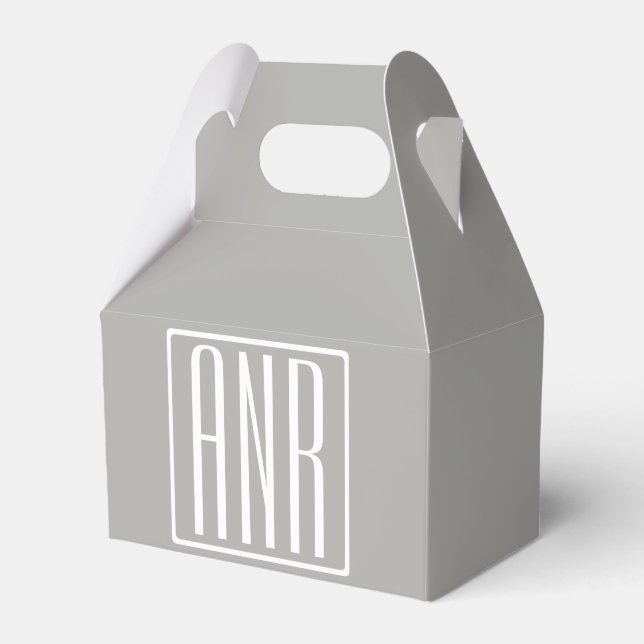 Initials Monogram | White On Light Grey Favor Boxes (Front Side)