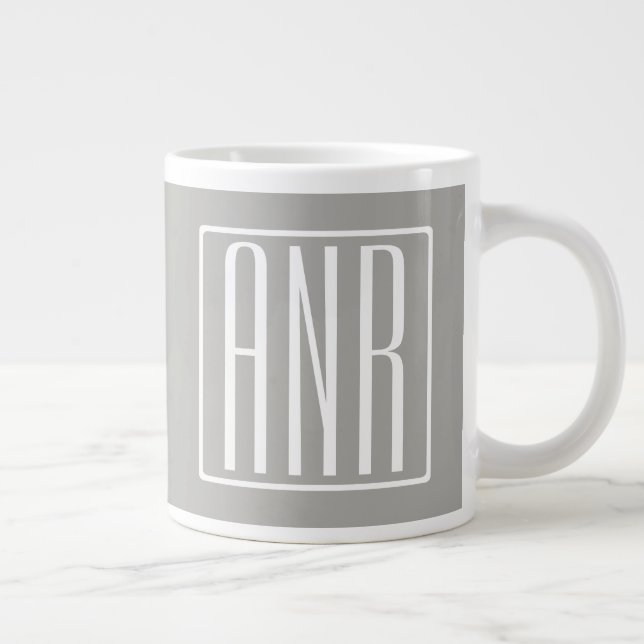 Initials Monogram | White On Light Grey Giant Coffee Mug (Right)