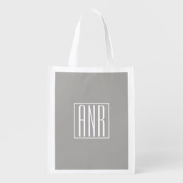 Initials Monogram | White On Light Grey Grocery Bag