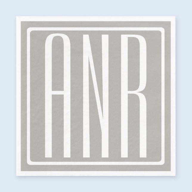 Initials Monogram | White On Light Grey Paper Napkins (Creator Uploaded)