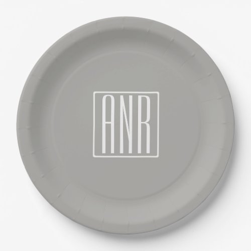 Initials Monogram  White On Light Grey Paper Plates