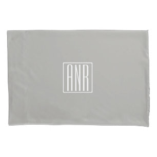Initials Monogram   White On Light Grey Pillow Case