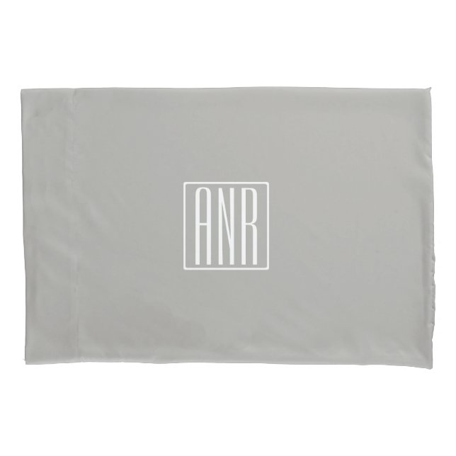 Initials Monogram | White On Light Grey Pillow Case (Front)