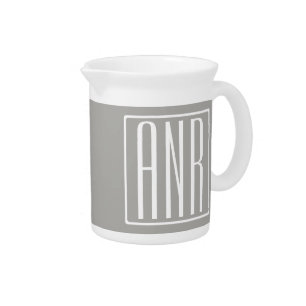 Initials Monogram White On Light Grey Pitcher