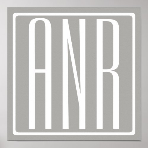 Initials Monogram  White On Light Grey Poster