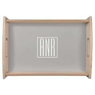 Initials Monogram White On Light Grey Serving Tray