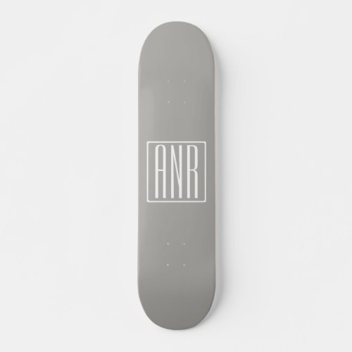 Initials Monogram  White On Light Grey Skateboard
