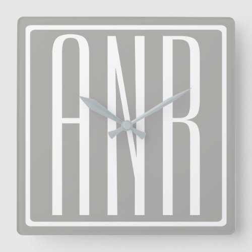 Initials Monogram  White On Light Grey Square Wall Clock