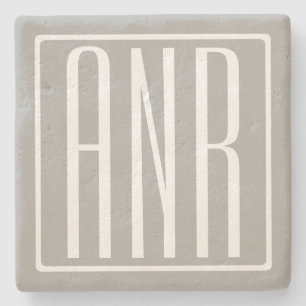 Initials Monogram   White On Light Grey Stone Coaster