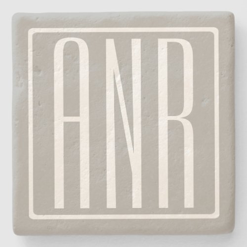 Initials Monogram  White On Light Grey Stone Coaster