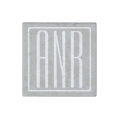 Initials Monogram  White On Light Grey Stone Magnet