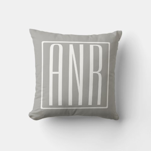 Initials Monogram  White On Light Grey Throw Pillow