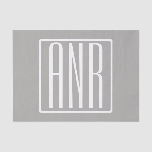 Initials Monogram | White On Light Grey Tissue Paper (Front)