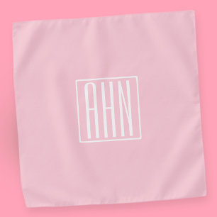 Initials Monogram   White On Light Pink Bandana