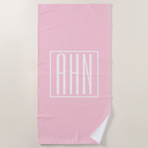 Initials Monogram White On Light Pink Beach Towel