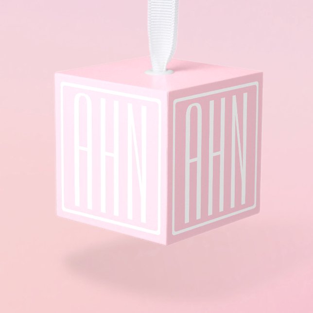 Initials Monogram | White On Light Pink Cube Ornament (Creator Uploaded)