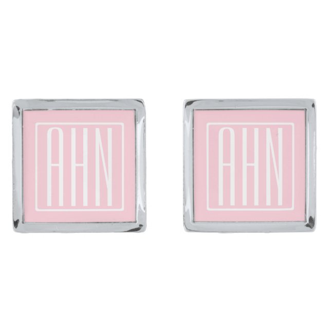 Initials Monogram | White On Light Pink Cufflinks (Front)
