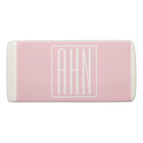 Initials Monogram  White On Light Pink Eraser