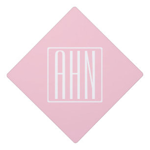Initials Monogram   White On Light Pink Graduation Cap Topper