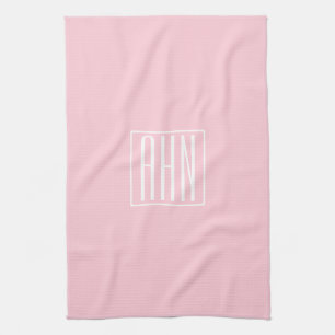 Initials Monogram   White On Light Pink Kitchen Towel
