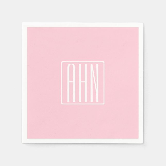 Initials Monogram | White On Light Pink Napkins (Front)