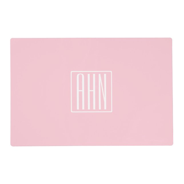 Initials Monogram | White On Light Pink Placemat (Front)