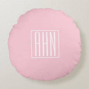 Initials Monogram White On Light Pink Round Pillow