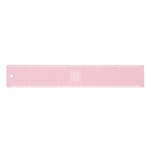 Initials Monogram  White On Light Pink Ruler