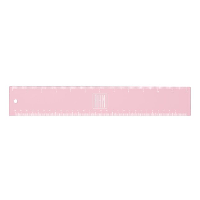 Initials Monogram | White On Light Pink Ruler (Front)