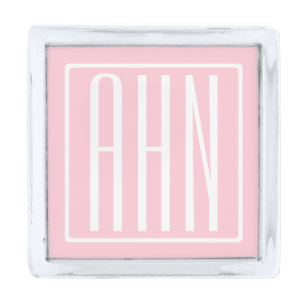 Initials Monogram   White On Light Pink Silver Finish Lapel Pin