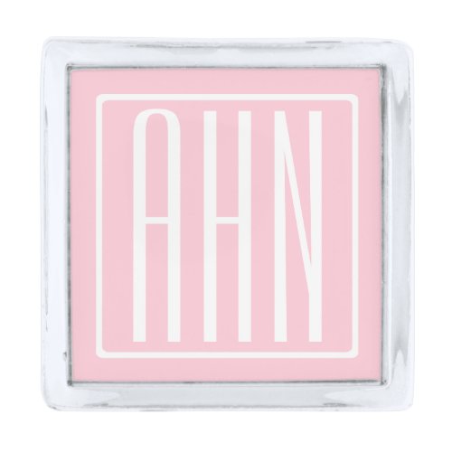 Initials Monogram  White On Light Pink Silver Finish Lapel Pin