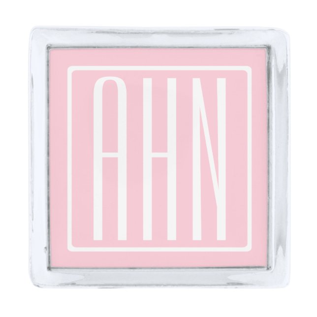 Initials Monogram | White On Light Pink Silver Finish Lapel Pin (Front)