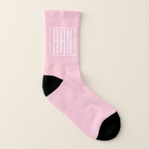 Initials Monogram  White On Light Pink Socks