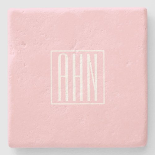 Initials Monogram  White On Light Pink Stone Coaster