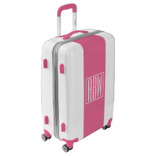 Initials Monogram White On Pink Luggage