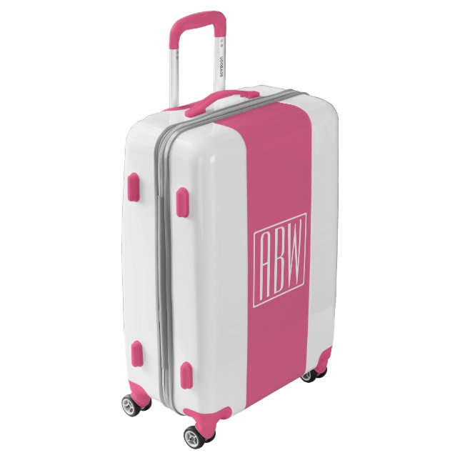 Initials Monogram | White On Pink Luggage (Rotated Left)