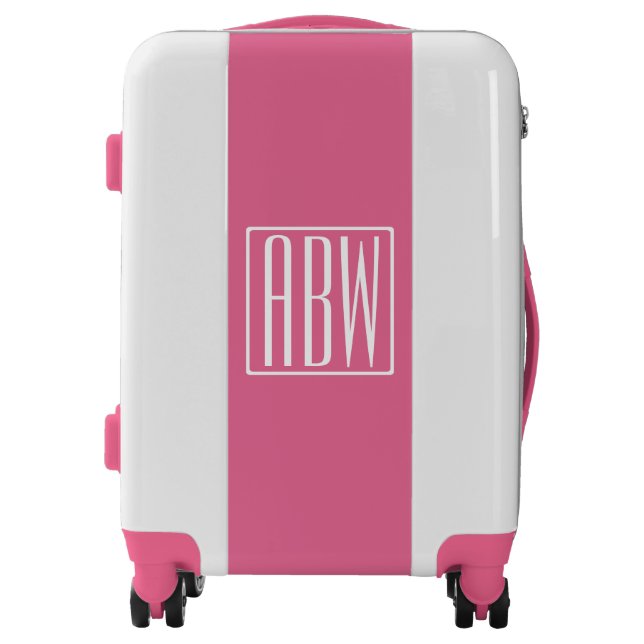 Initials Monogram | White On Pink Luggage (Front)