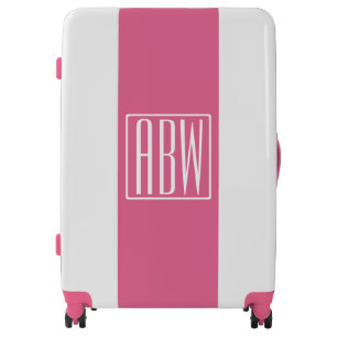 Initials Monogram White On Pink Luggage