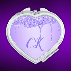 Initials Monogram with Purple Glitter   Compact Mirror