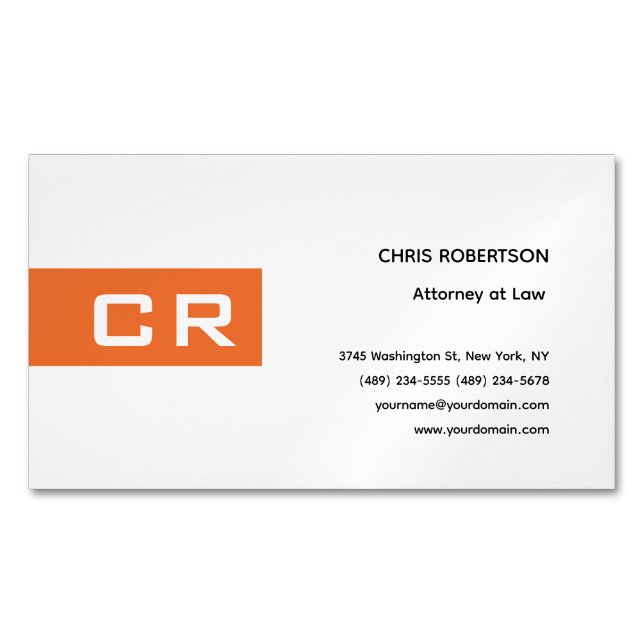 Initials Monogrammed Custom Modern Minimalist Business Card Magnet (Front)