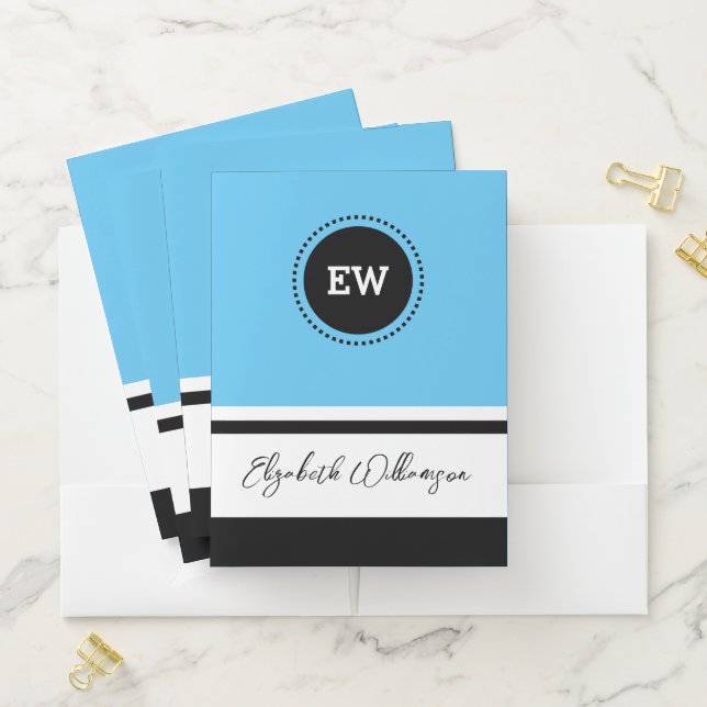 Initials name blue black organize documents pocket folder (In Situ)