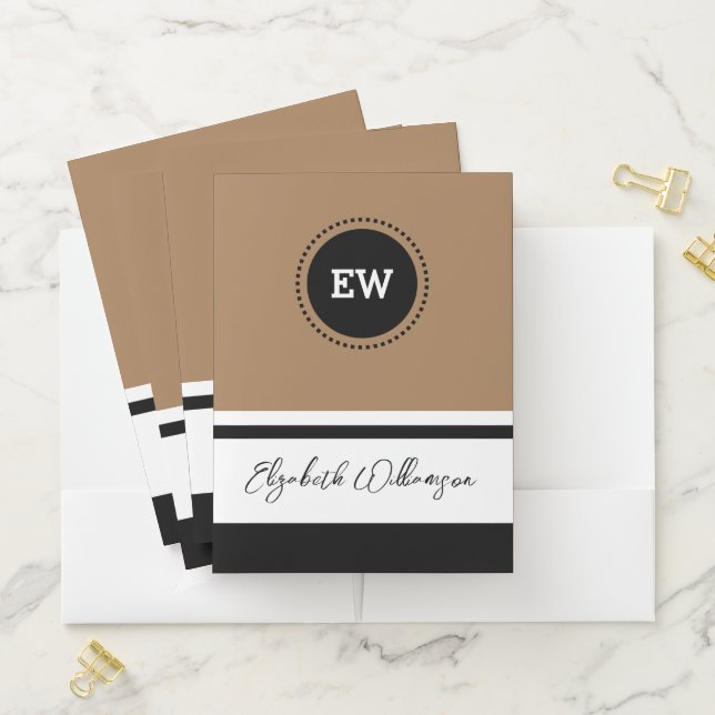 Initials name brown black organize documents pocket folder (In Situ)