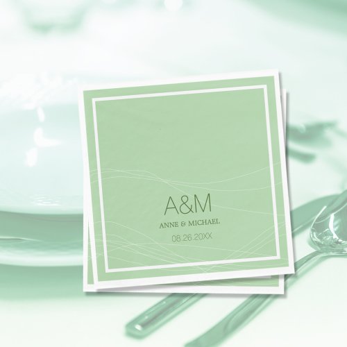 initials name  date on pale sage  wedding   napkins