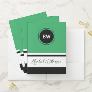 Initials name green black organize documents pocket folder