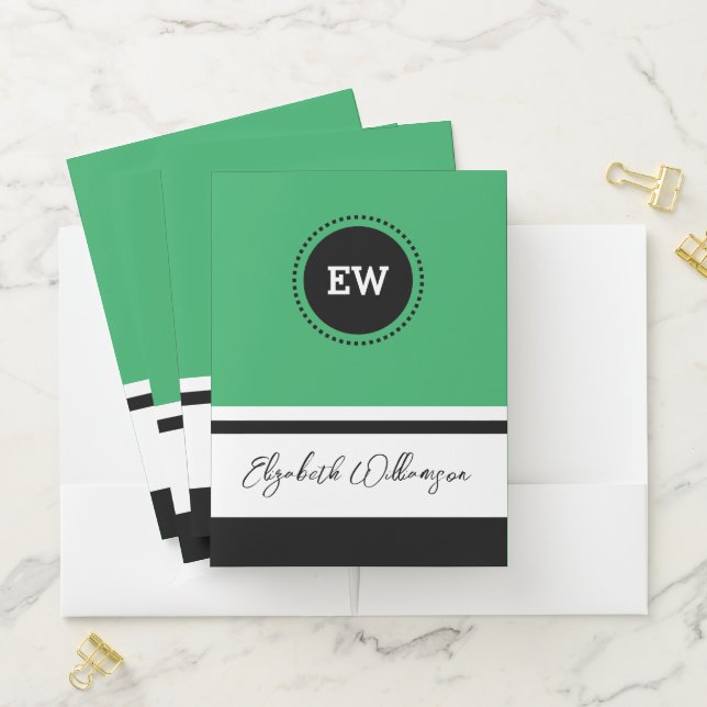Initials name green black organize documents pocket folder (In Situ)
